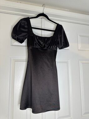 H&M Black Graduation Dress XS Puff Sleeve Square Neck